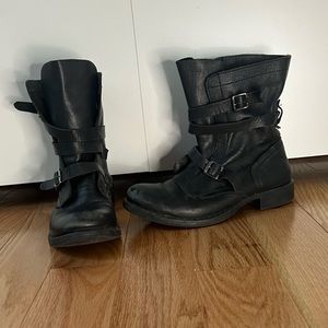 Butter Soft, Black Leather Biker Slip on Boot